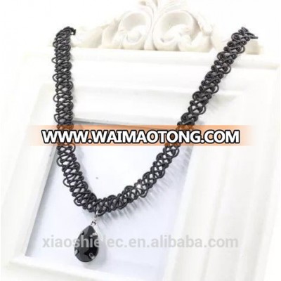 2018 hot selling Leather Pearl Bead Stone Choker Necklace, Fabric Lace Crystal Rhinestone Choker Necklace